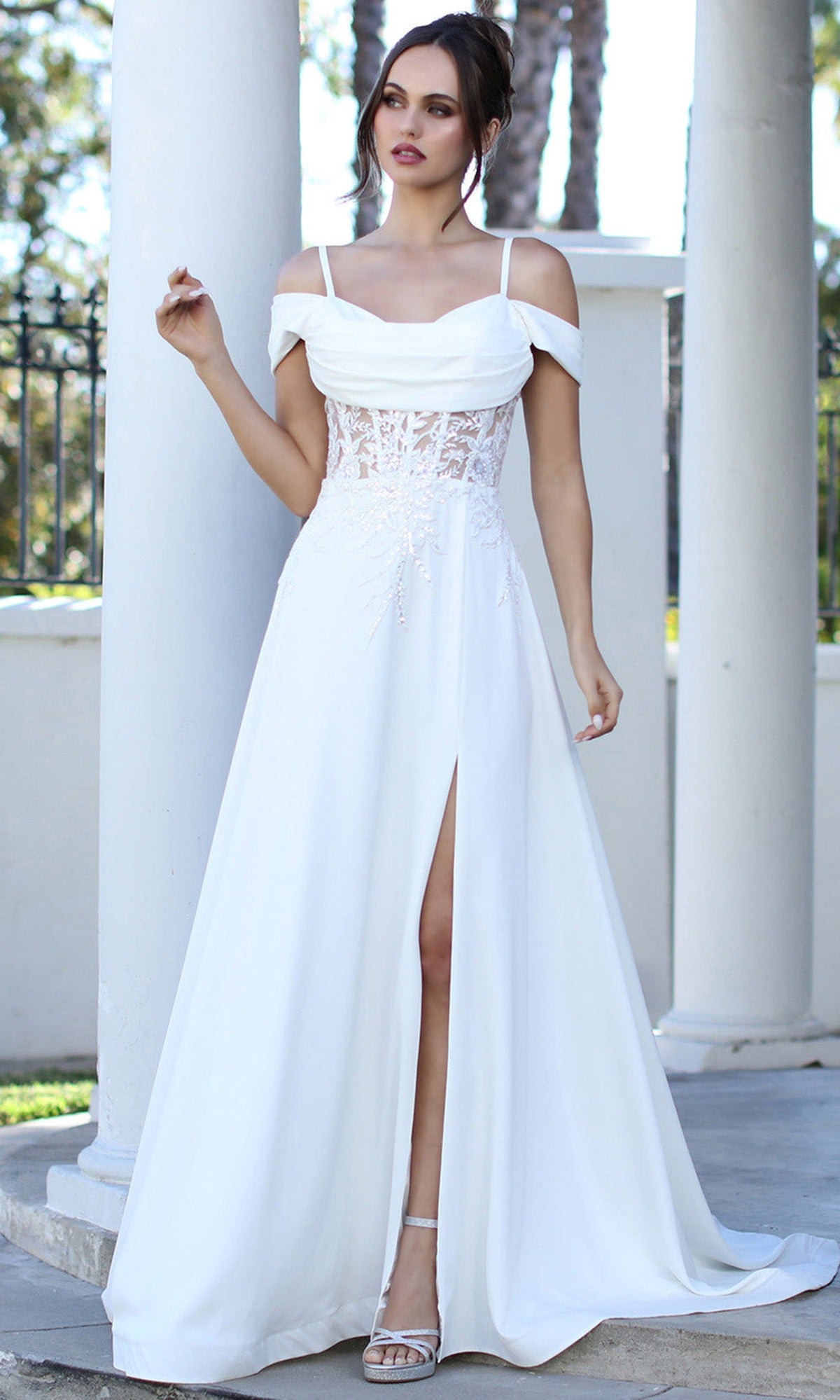 Adora Design 3251-01 - Lace Applique Cold Shoulder Bridal Gown
