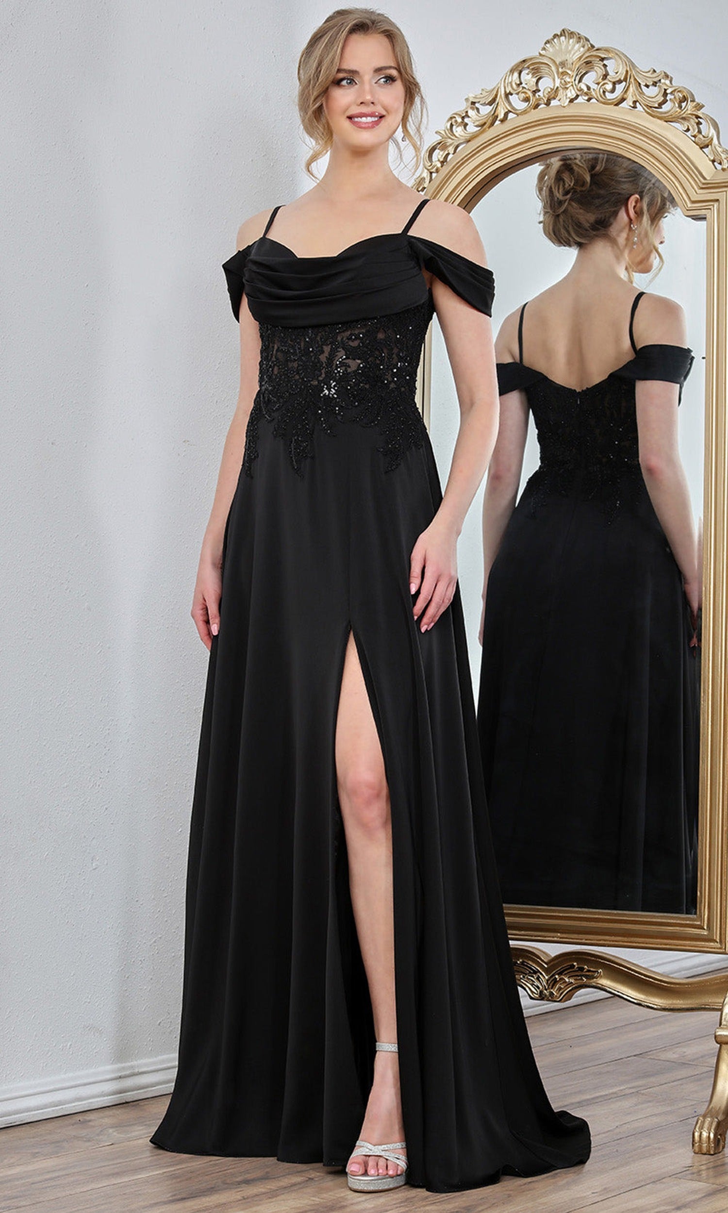 Adora Design 3251 - Cold Shoulder Beaded Lace Formal Gown