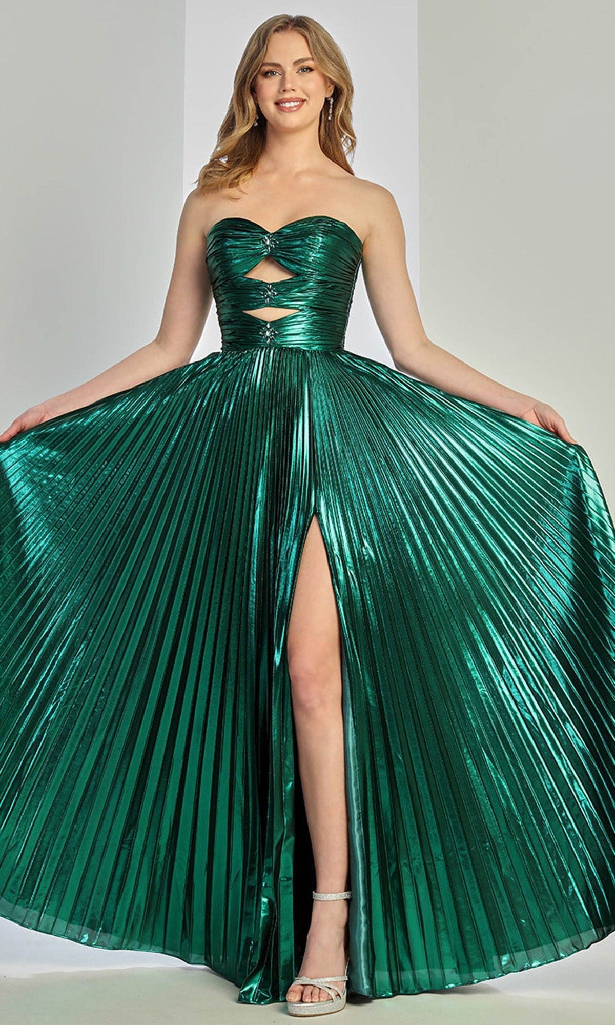 Adora Design 3261 - Pleated A-Line Evening Gown with Slit