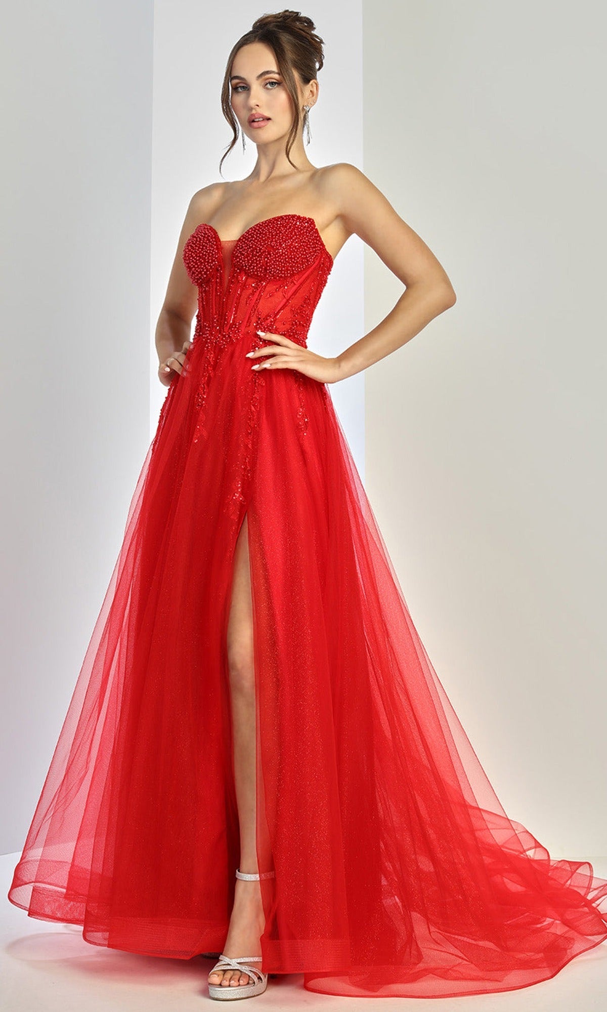 Adora Design 3262 - Layered Skirt Beaded Strapless Prom Gown
