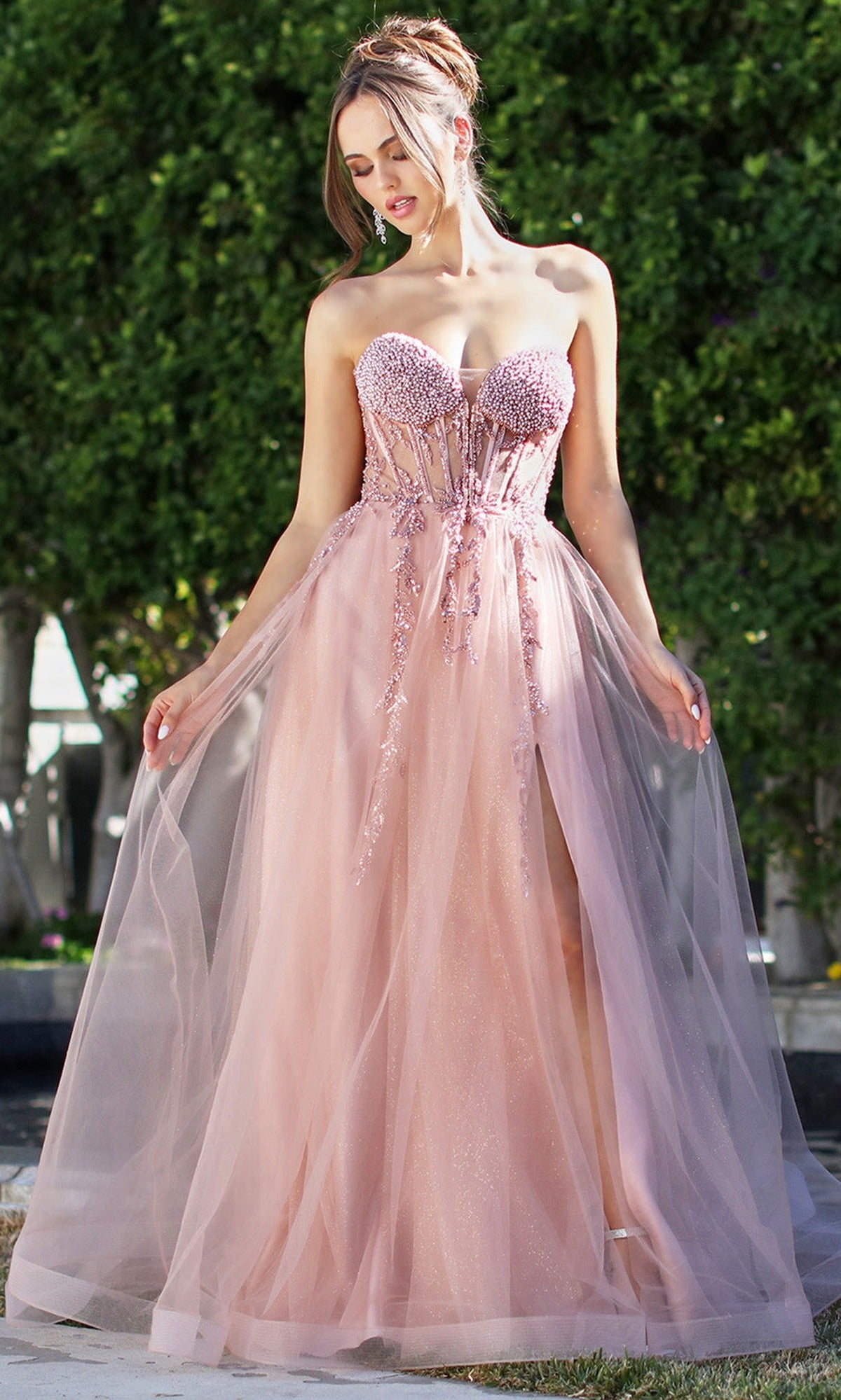 Adora Design 3262 - Layered Skirt Beaded Strapless Prom Gown