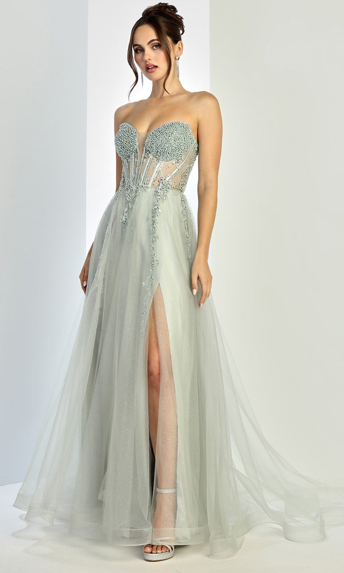 Adora Design 3262 - Layered Skirt Beaded Strapless Prom Gown