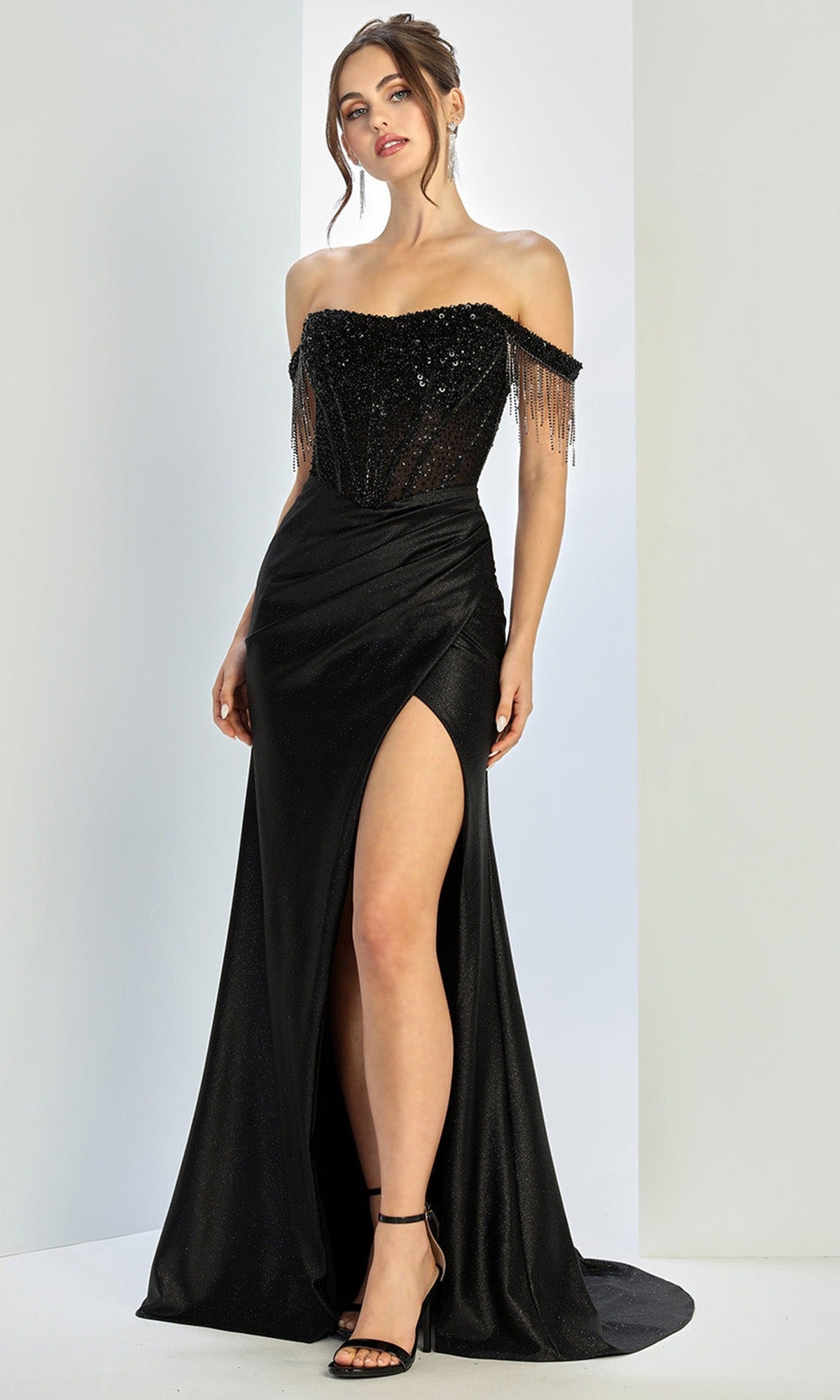 Adora Design 3268 - Fringe Sleeve Wrapped Sheath Long Gown