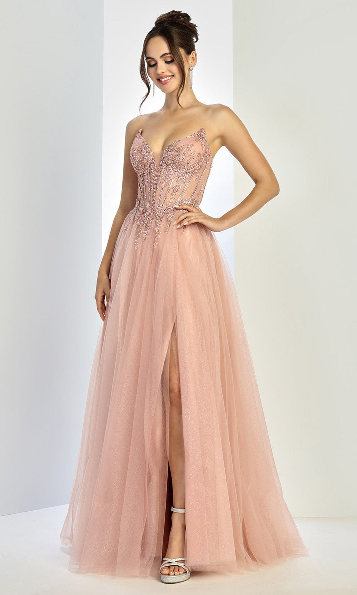 Adora Design 3269 - Plunging V-Neck Layered High Slit Gown
