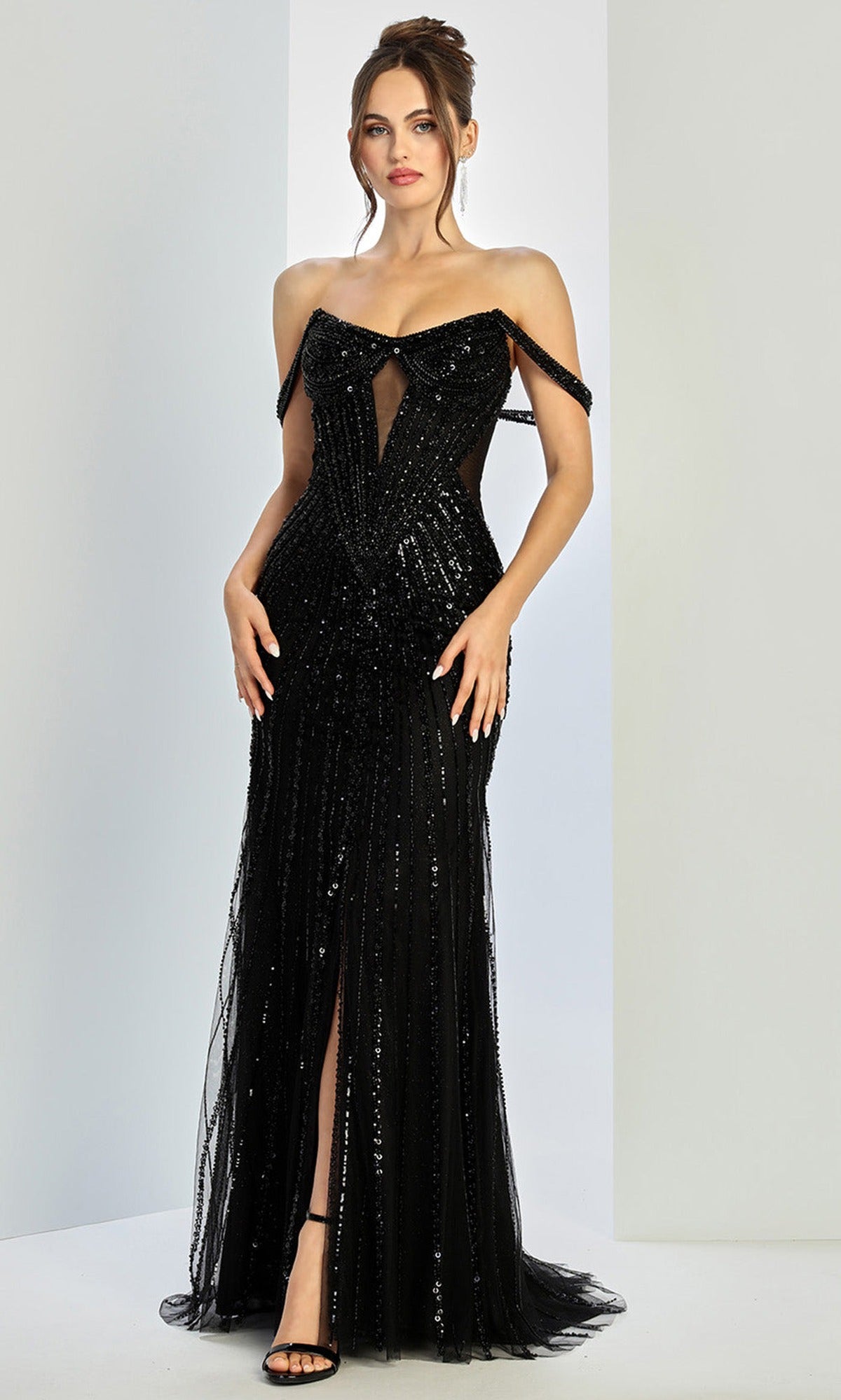 Adora Design 3271 - Illusion Cutout Draped Off Shoulder Gown