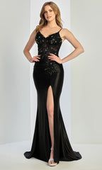 Adora Design 3288 - Embroidered Floral Open Back Sleek Gown