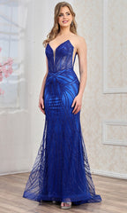 Adora Design 3299 - Strapless Geometric Beaded Long Gown