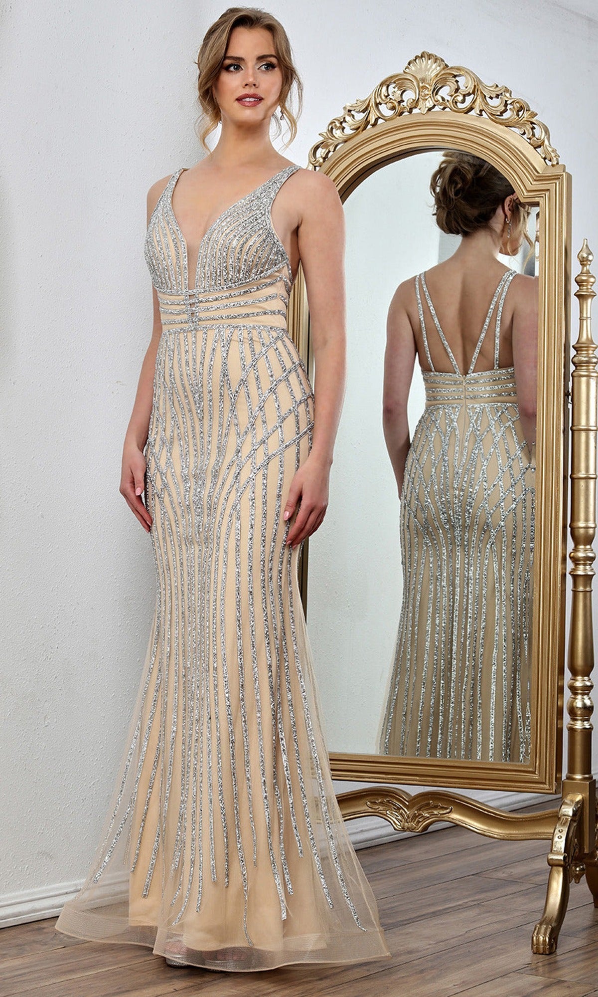 Adora Design 3305 - Linear Beaded Strappy Back Evening Gown