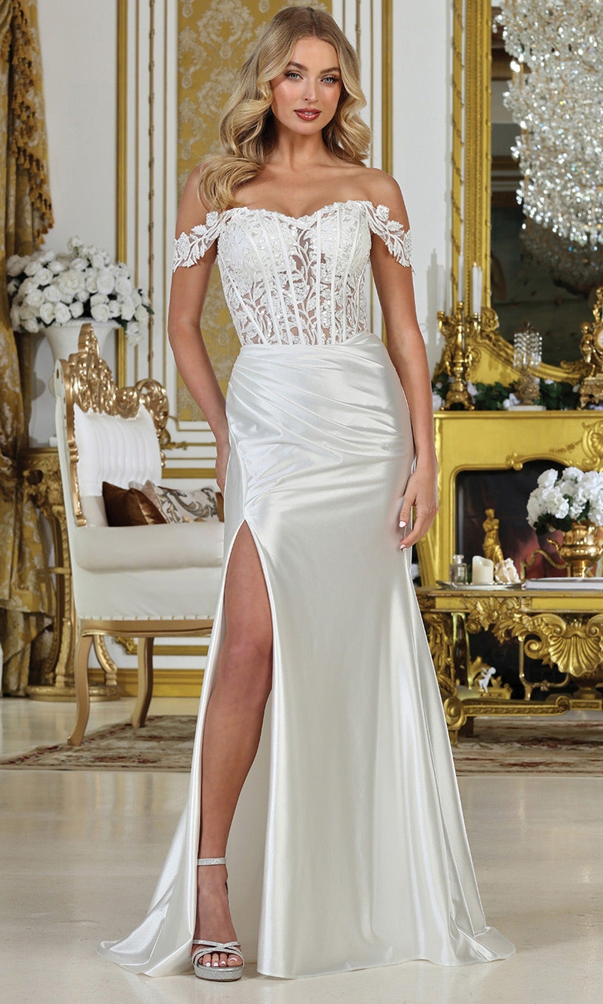 Adora Design 3308-01 - Floral Applique Illusion Corset Bridal Gown
