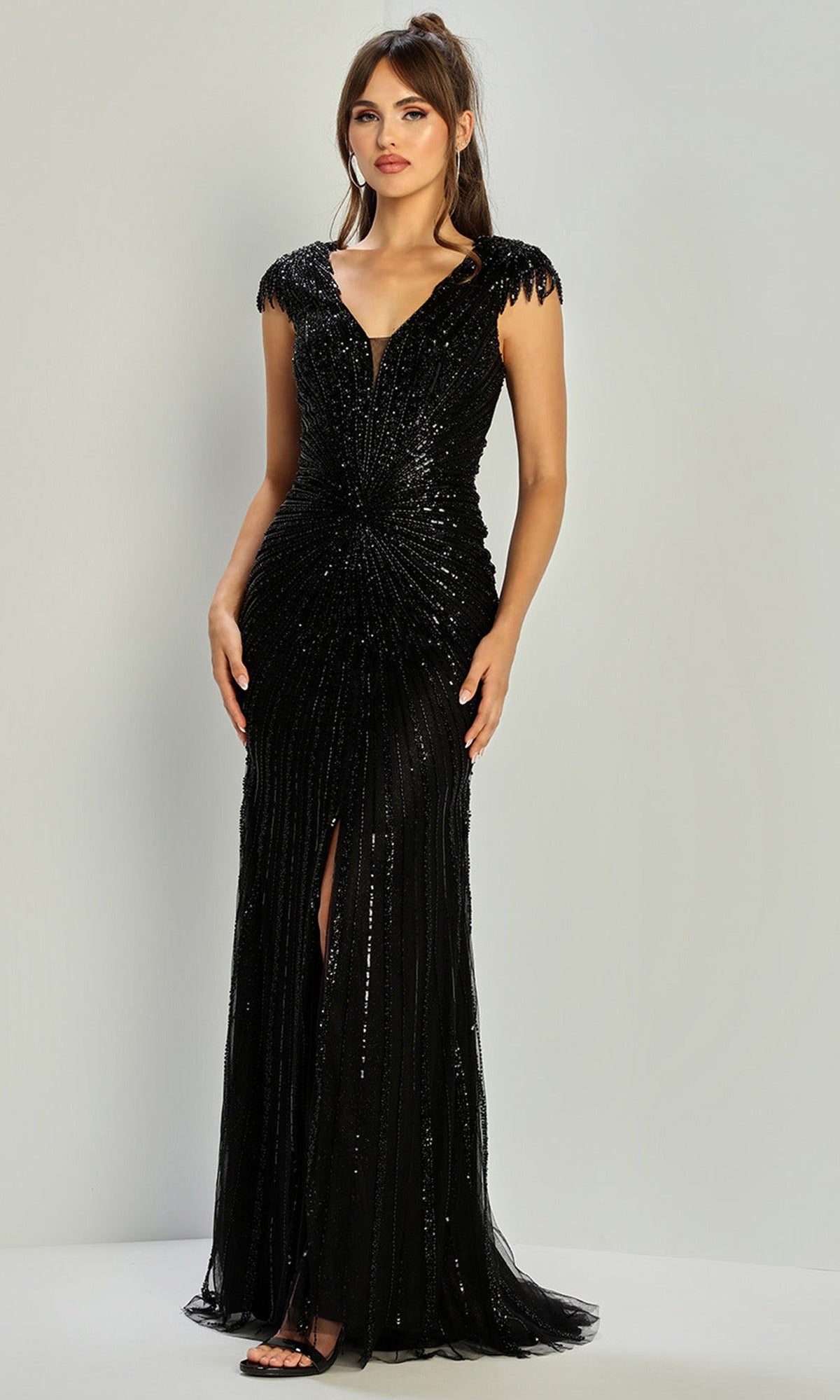 Adora Design 3313-03 - Beaded V-Neck Sheath Evening Gown