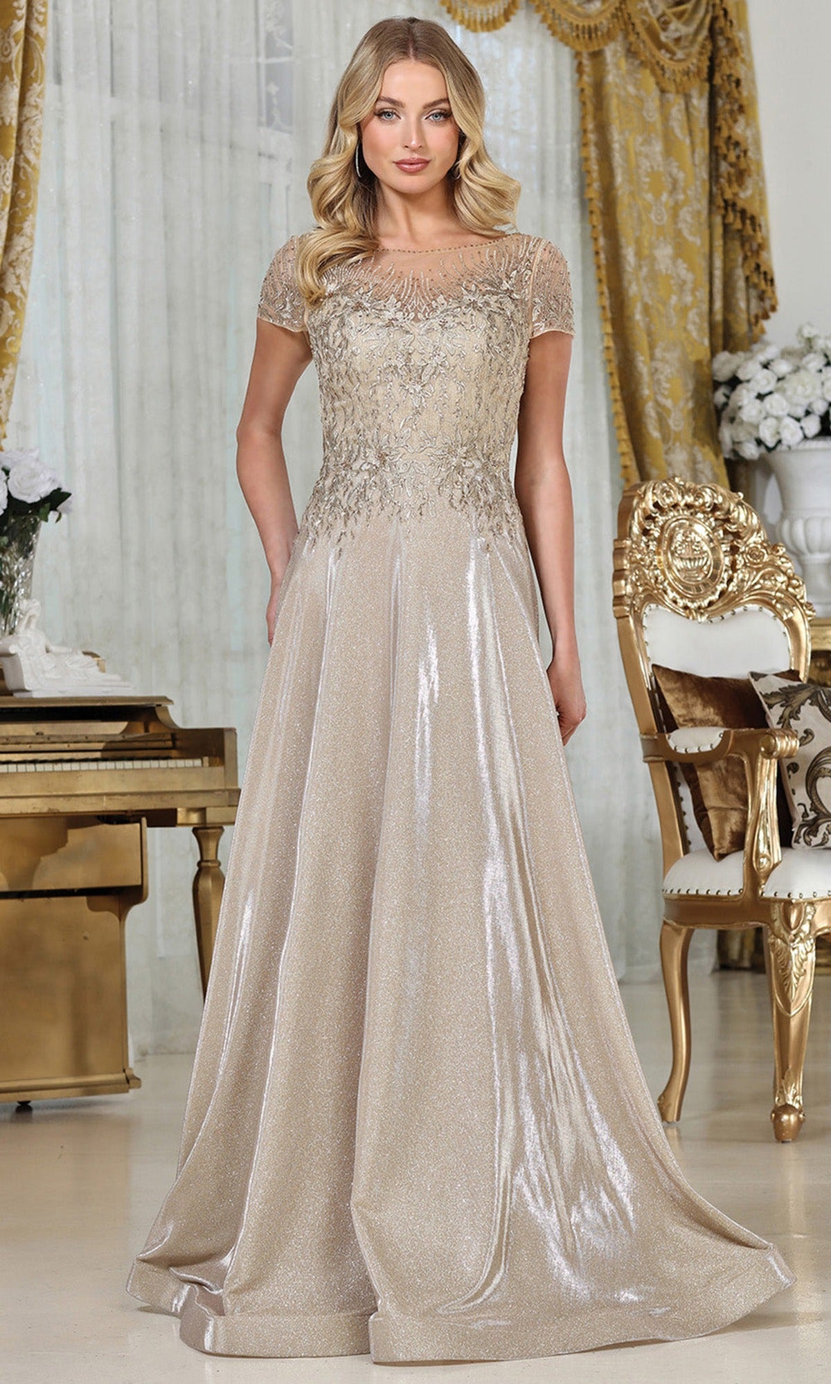 Adora Design 3316-03 - Illusion Bateau Embroidered Formal Gown