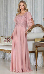 Adora Design 3318-03 - Beaded Lace Flutter Sleeve Formal Gown