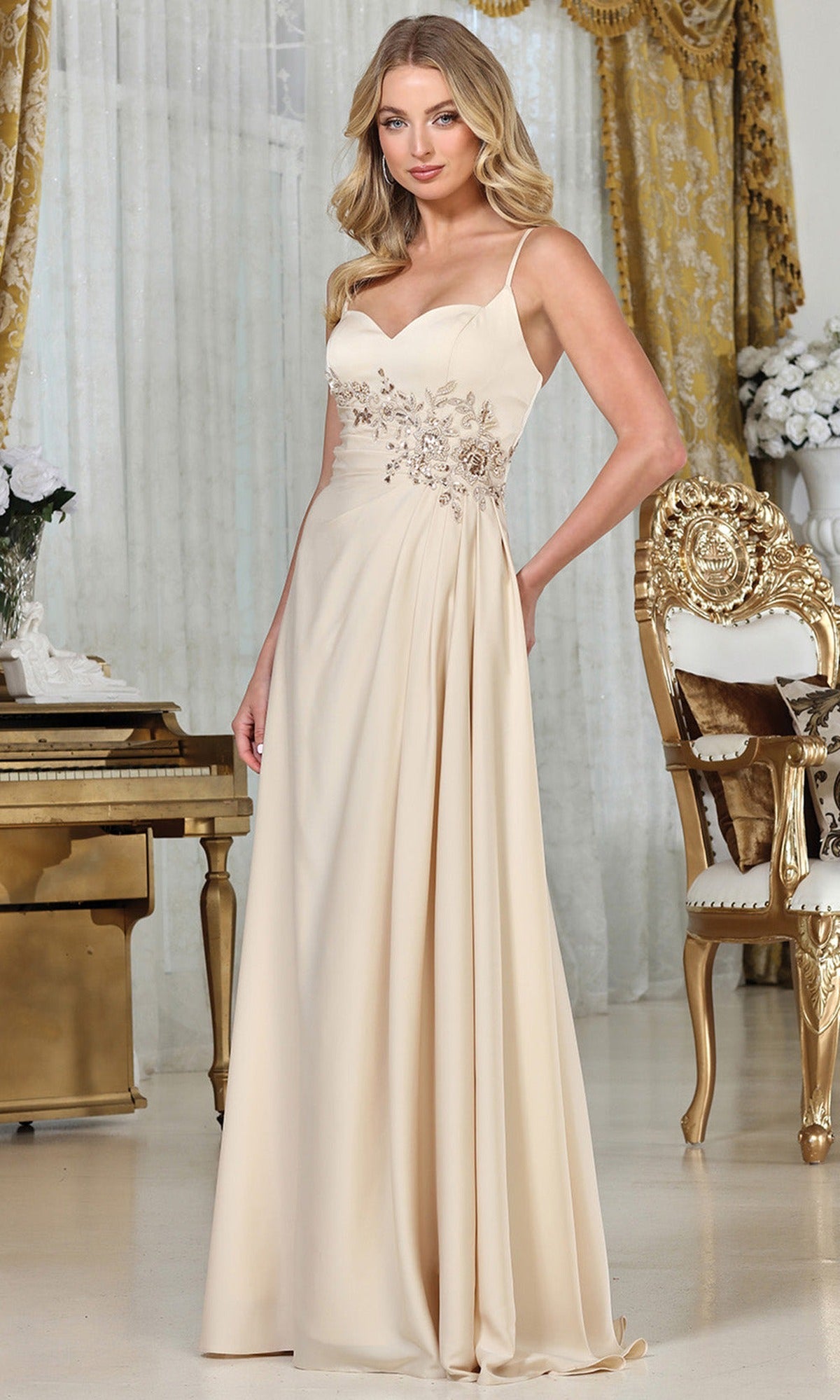Adora Design 3321 - Spaghetti Strap Embellished Waist Prom Gown