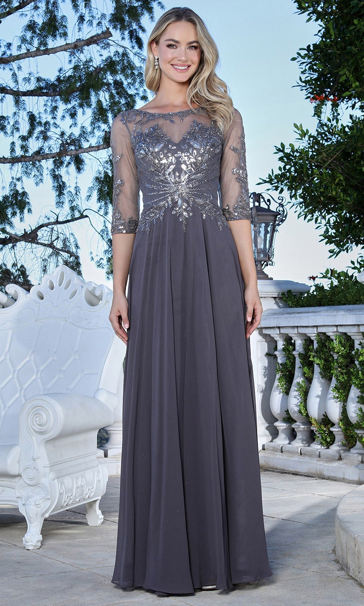 Adora Design 3382-03 - Illusion Sleeve A-Line Formal Gown