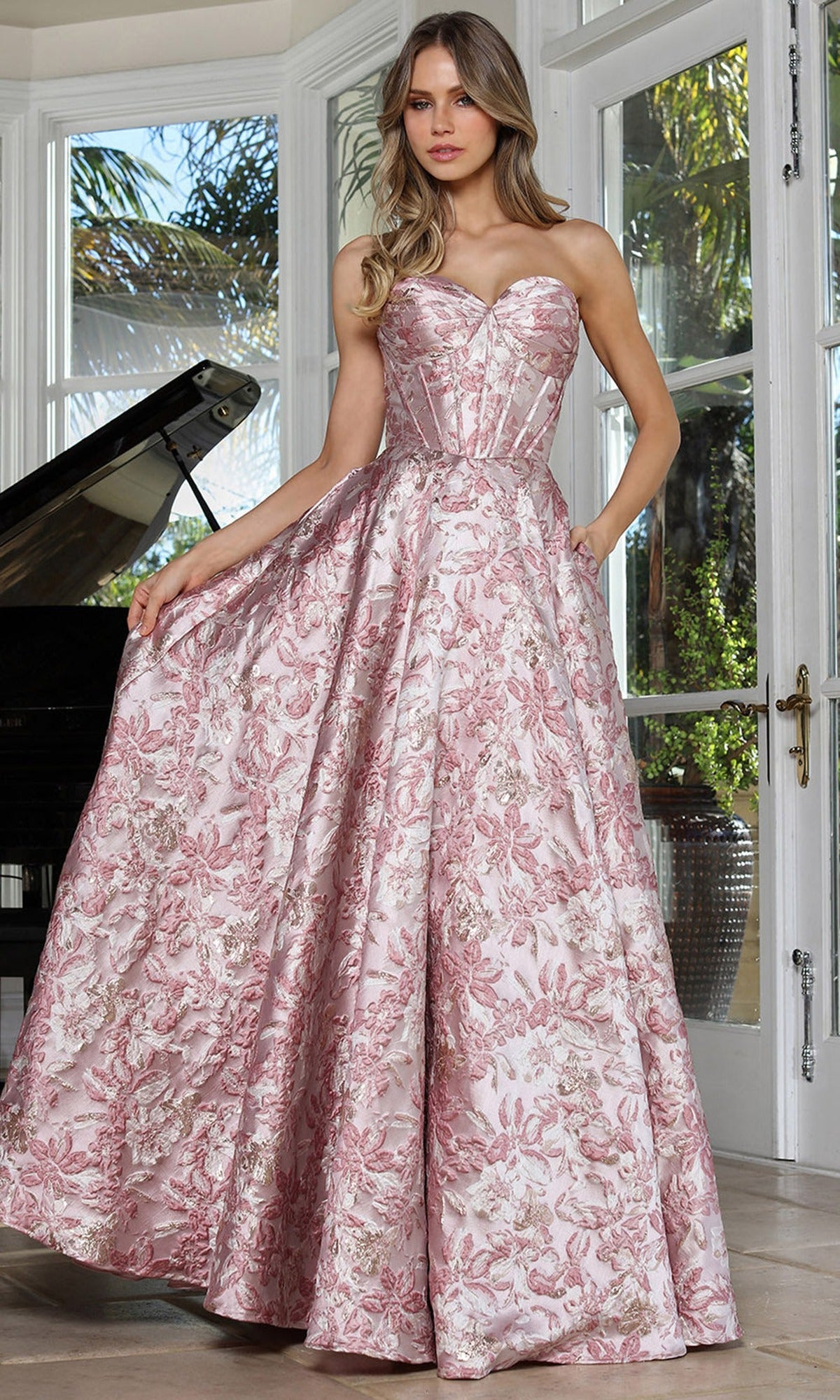 Adora Design 3385 - Strapless Floral Texture Ballgown