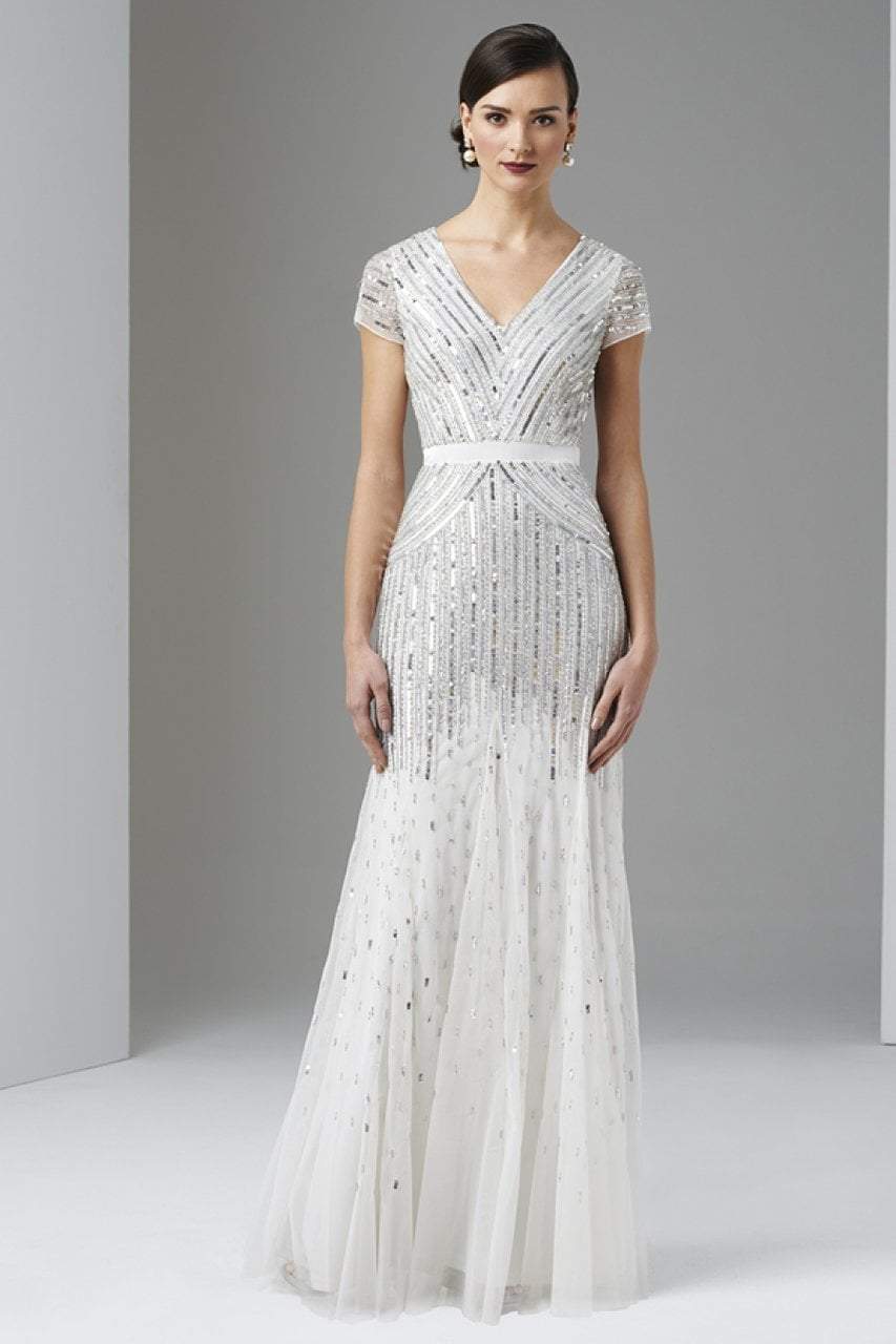 Adrianna Papell - 92868950 Cap Sleeve Sequined Mesh A-Line Gown