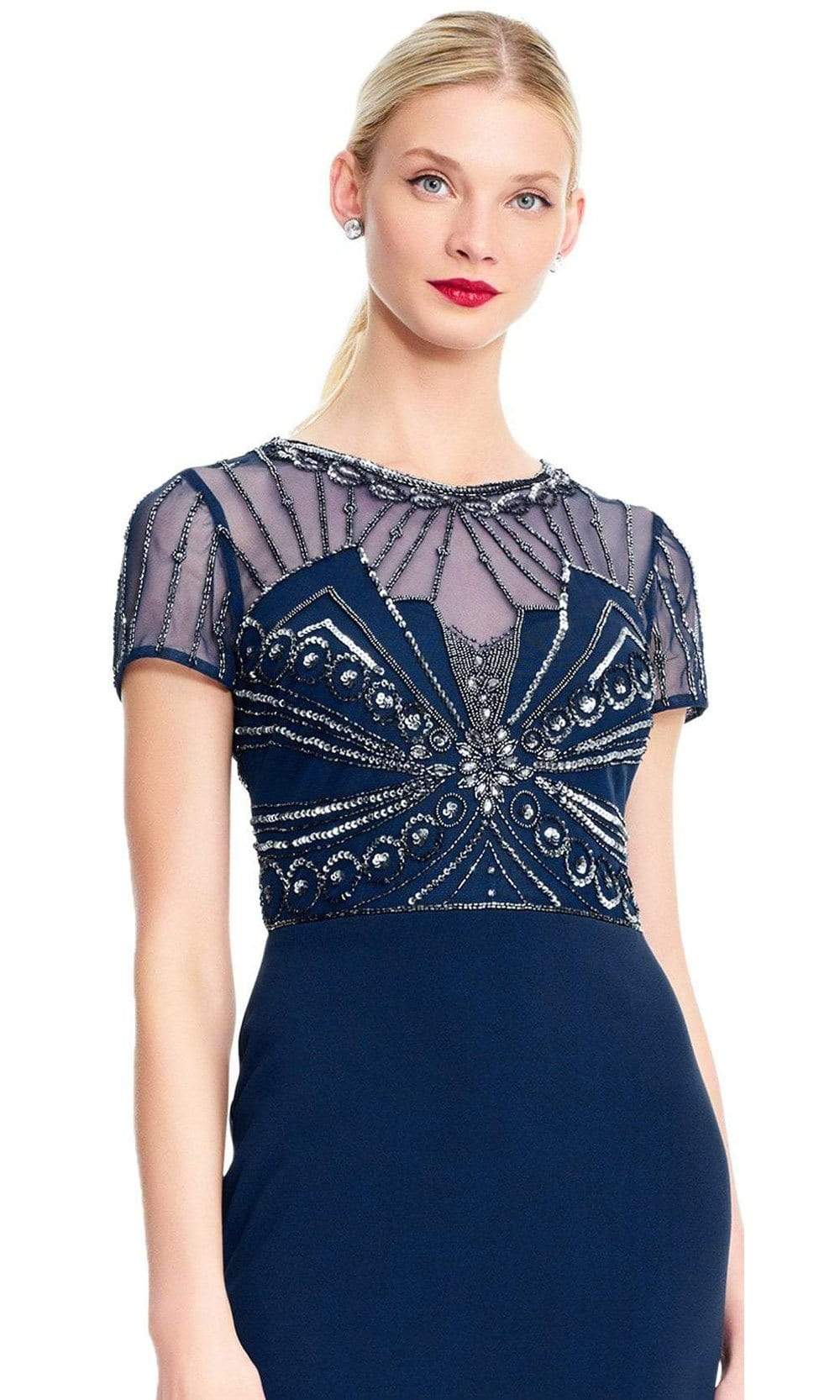 Adrianna Papell - AP1E203646 Beaded Sheer Short Sleeve Trumpet Dress