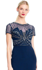 Adrianna Papell - AP1E203646 Beaded Sheer Short Sleeve Trumpet Dress